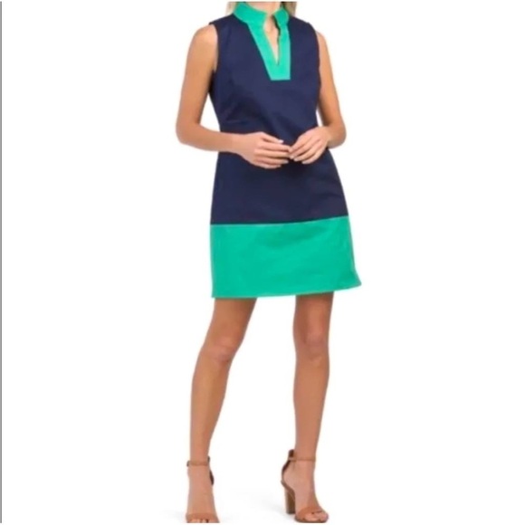 Sail to Sable Green Navy Gold Sleeveless Classic Tunic Dress Size XS - Picture 10 of 10
